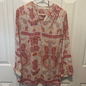 🍀 Violet & Claire Pink Paisley Floral Split-Neck Tunic Blouse